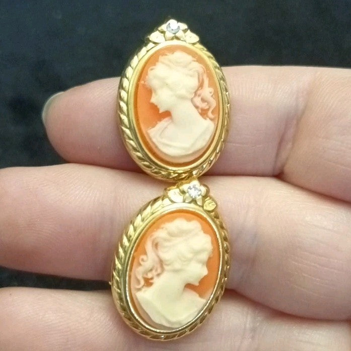 Gold Tone Cameo Style Clip On Earrings 27mm