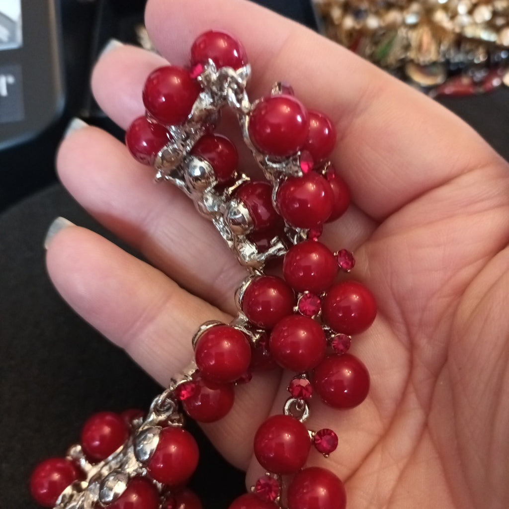 Coast Red Beaded Statement Necklace 38cm