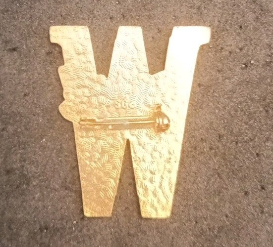 Cloisonne Letter W Brooch. Flower And Butterfly Enamel. Signed SG.