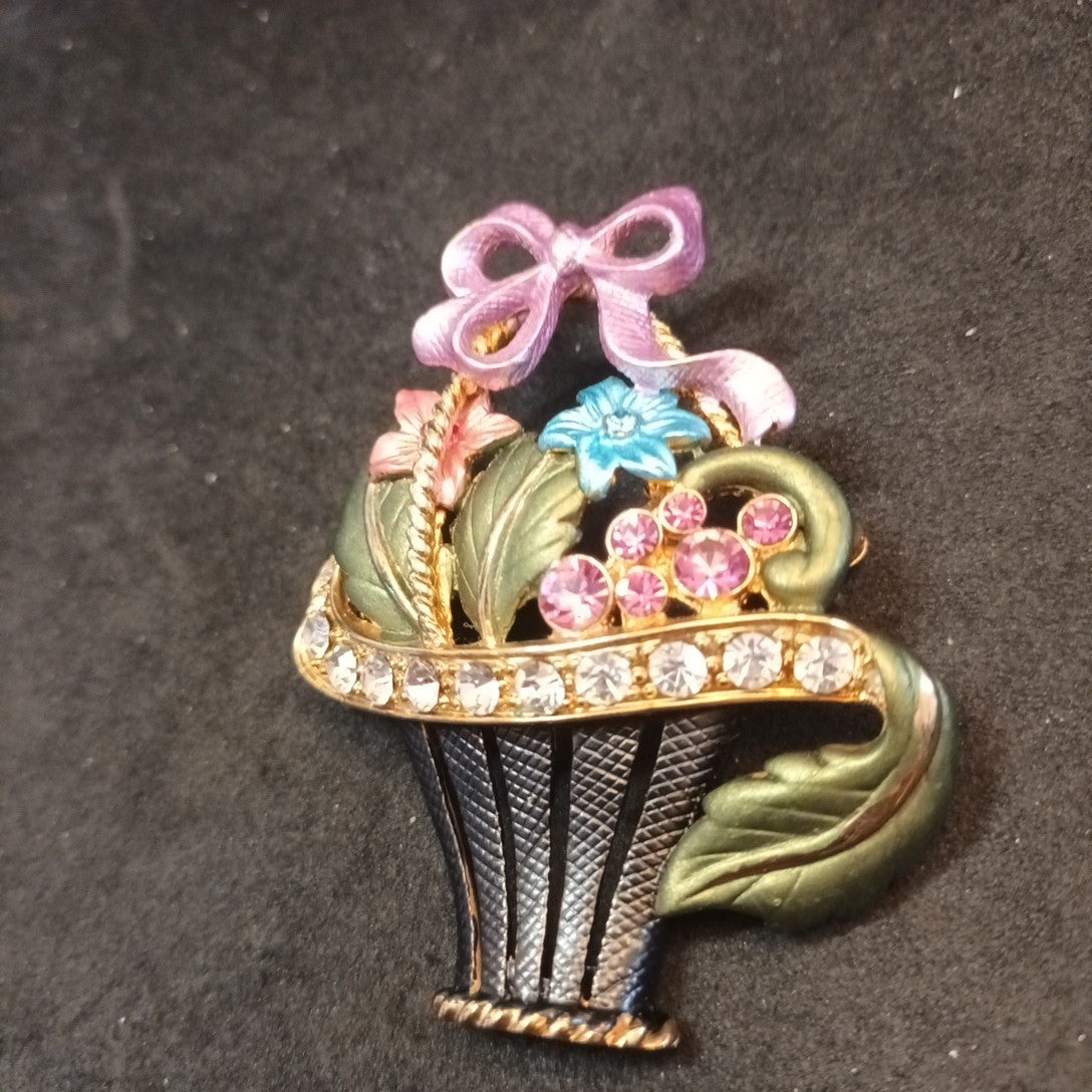 Brooch In Shape Of Basket And Flowers.