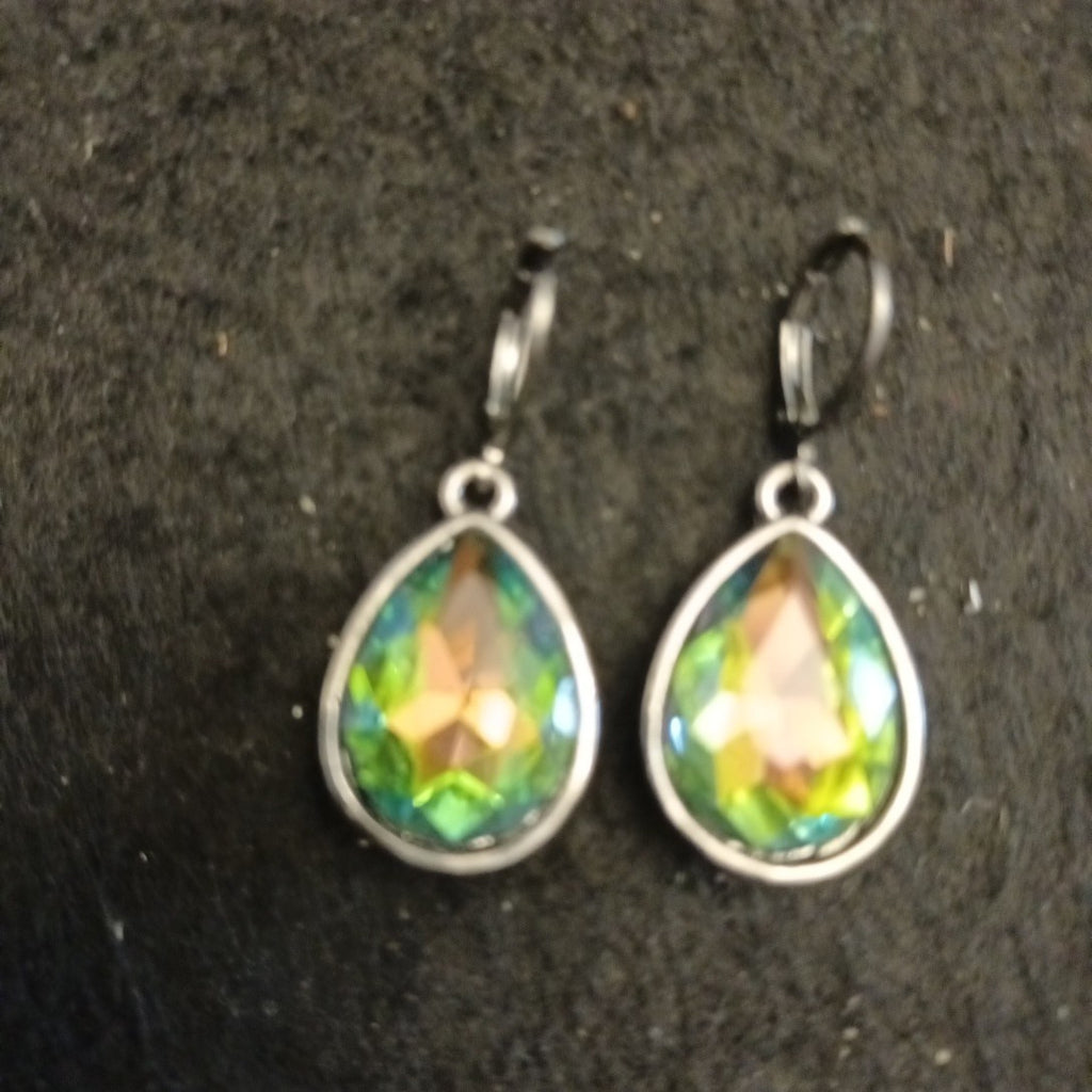 Kirk's Folly Earrings Green Faceted Gun Metal Grey Colour Metal