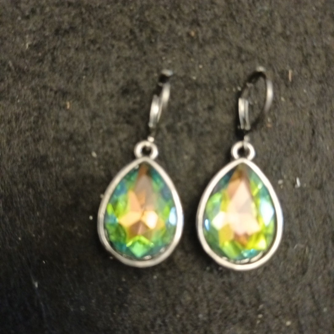 Kirk's Folly Earrings Green Faceted Gun Metal Grey Colour Metal