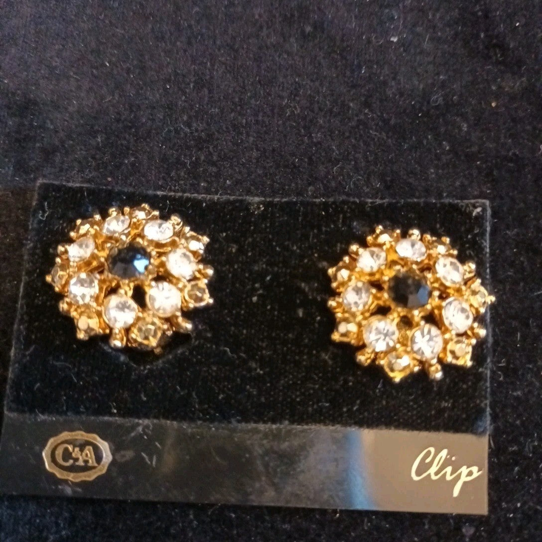 Gold Tone Clip On Earrings.  Two Pairs Vintage C&A Clip On Earrings