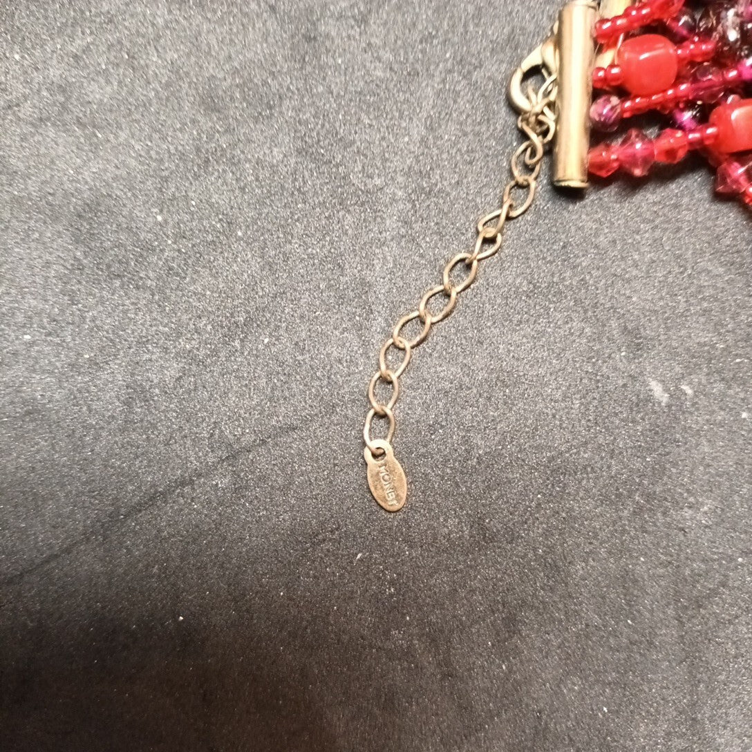 Monet Beaded Necklace Reds 15.5in