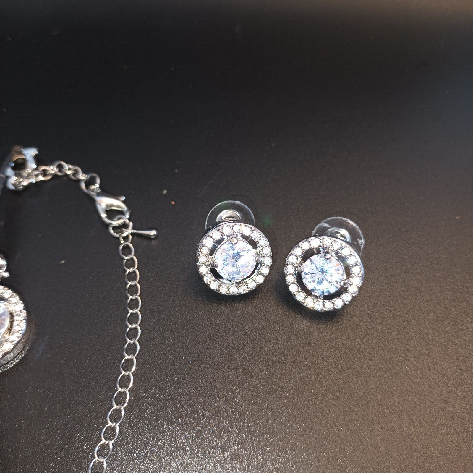 Silver Tone Bracelet And Matching Earrings. Sparkly.