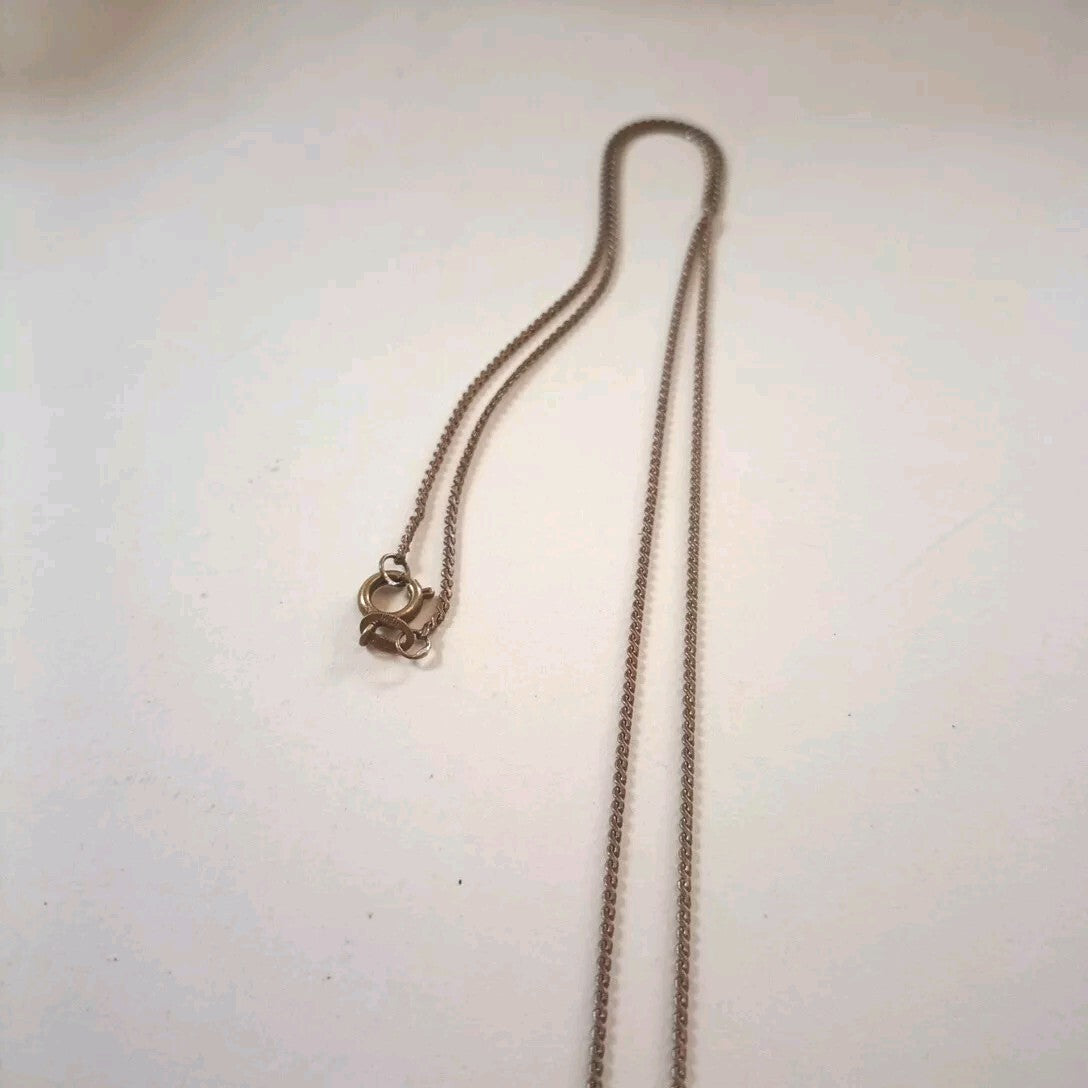 Pendant Necklace  Brass Tone Chain With Stone Pendant. Marked ZA-MI Italy