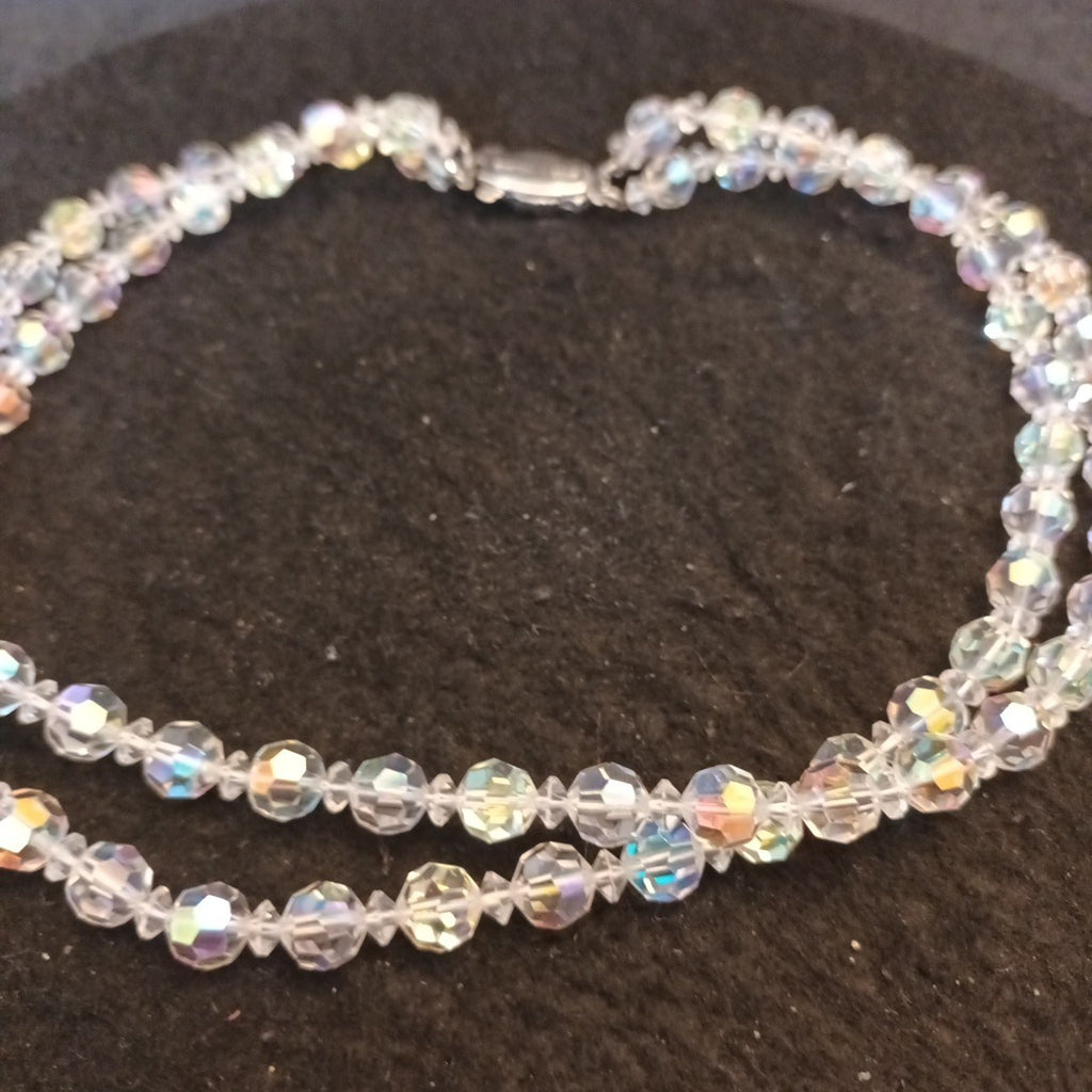Necklace Costume Jewellery Faceted Ab Coated Glass Beads 2 Layers  16.5in Long