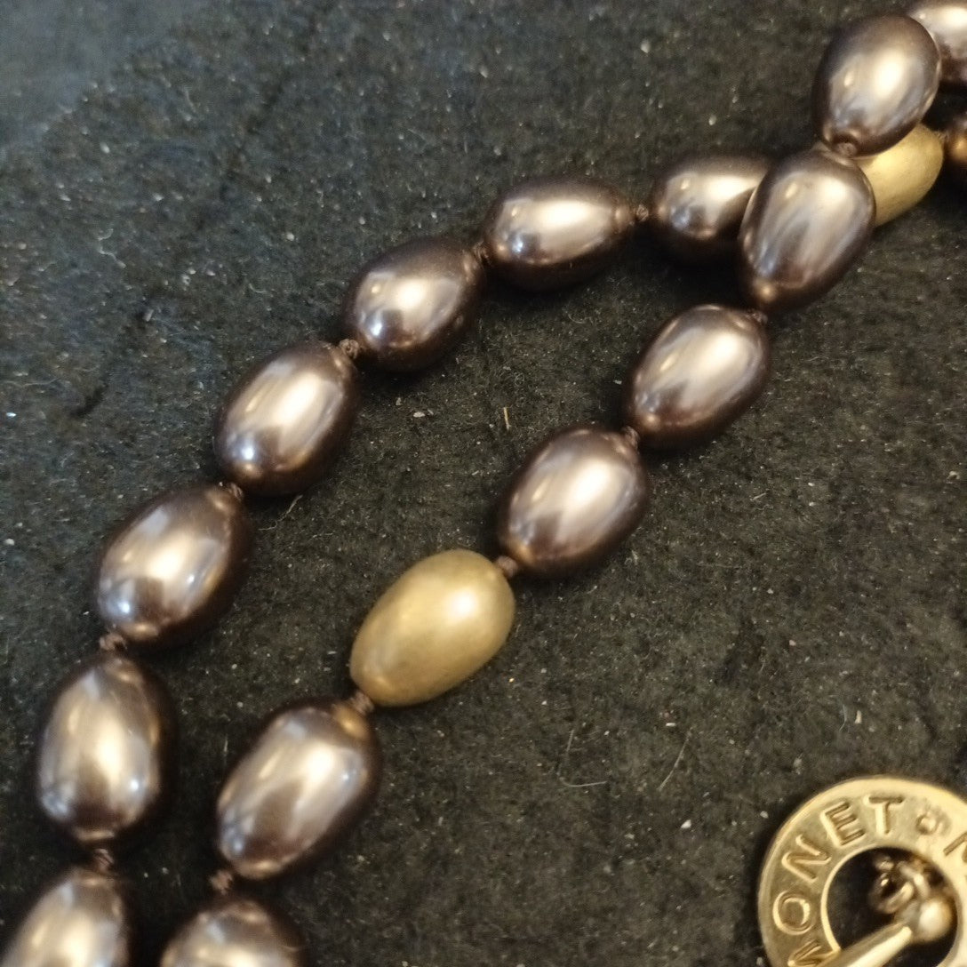 Monet Beaded Necklace Brown Bronze 42in Long