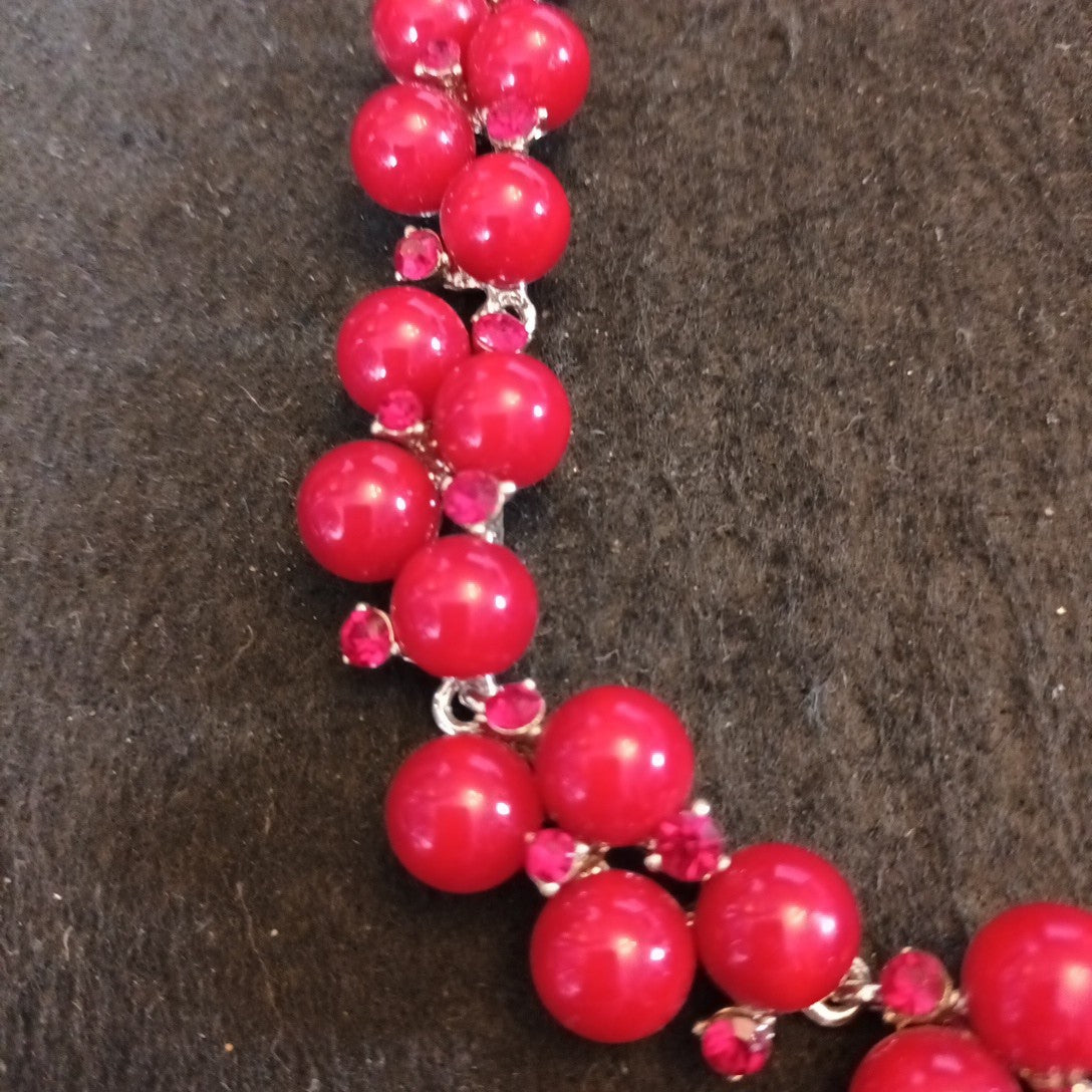 Coast Red Beaded Statement Necklace 38cm