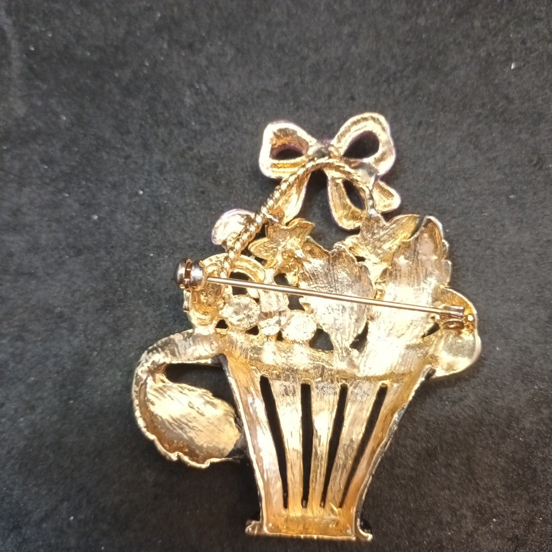 Brooch In Shape Of Basket And Flowers.