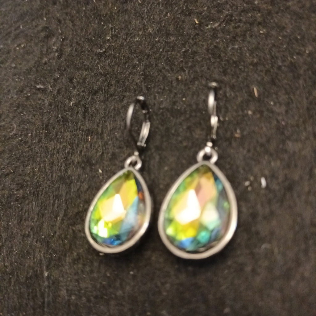 Kirk's Folly Earrings Green Faceted Gun Metal Grey Colour Metal