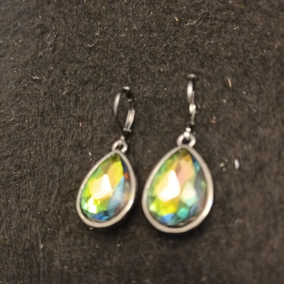 Kirk's Folly Earrings Green Faceted Gun Metal Grey Colour Metal