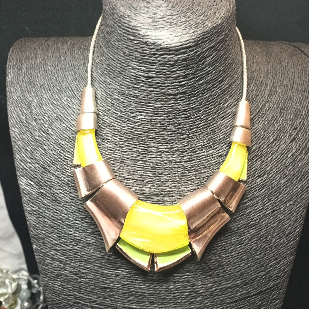 Gaby's Statement Necklace 16in Long Greens Gold Silver Tone