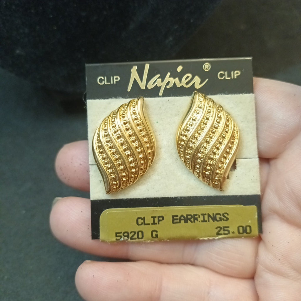 Napier Gold Tone Screw Back Earrings On Original Card