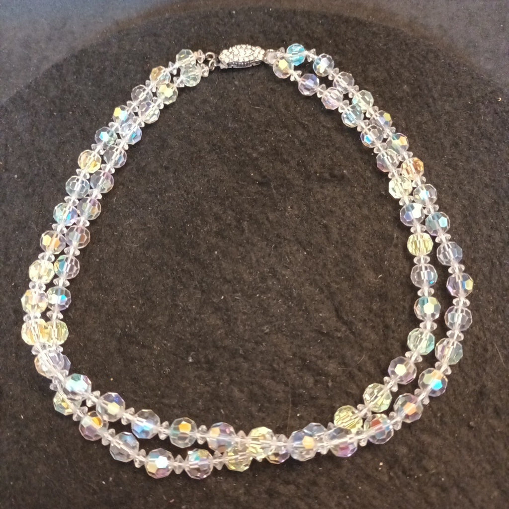Necklace Costume Jewellery Faceted Ab Coated Glass Beads 2 Layers  16.5in Long
