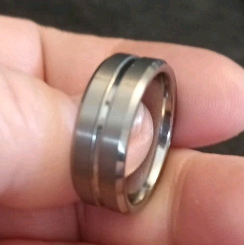 8mm Silver Tungsten Carbide Ring Unisex Brushed Polished Edges Durable Band Sz R
