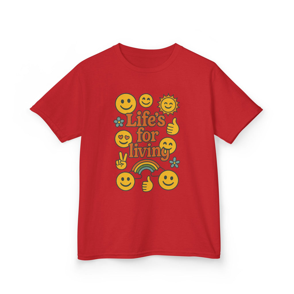 Kids Tee — "Life's for Living" Smiley Emoji Rainbow Graphic