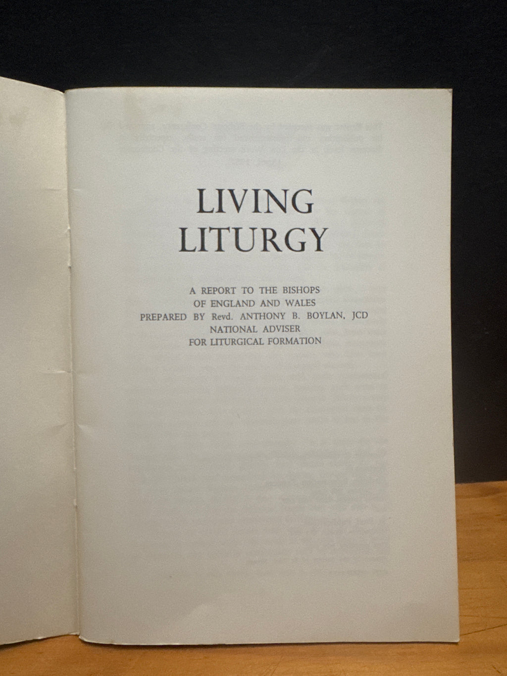Living Liturgy, A Report to the Bishops of England & Wales paperback book