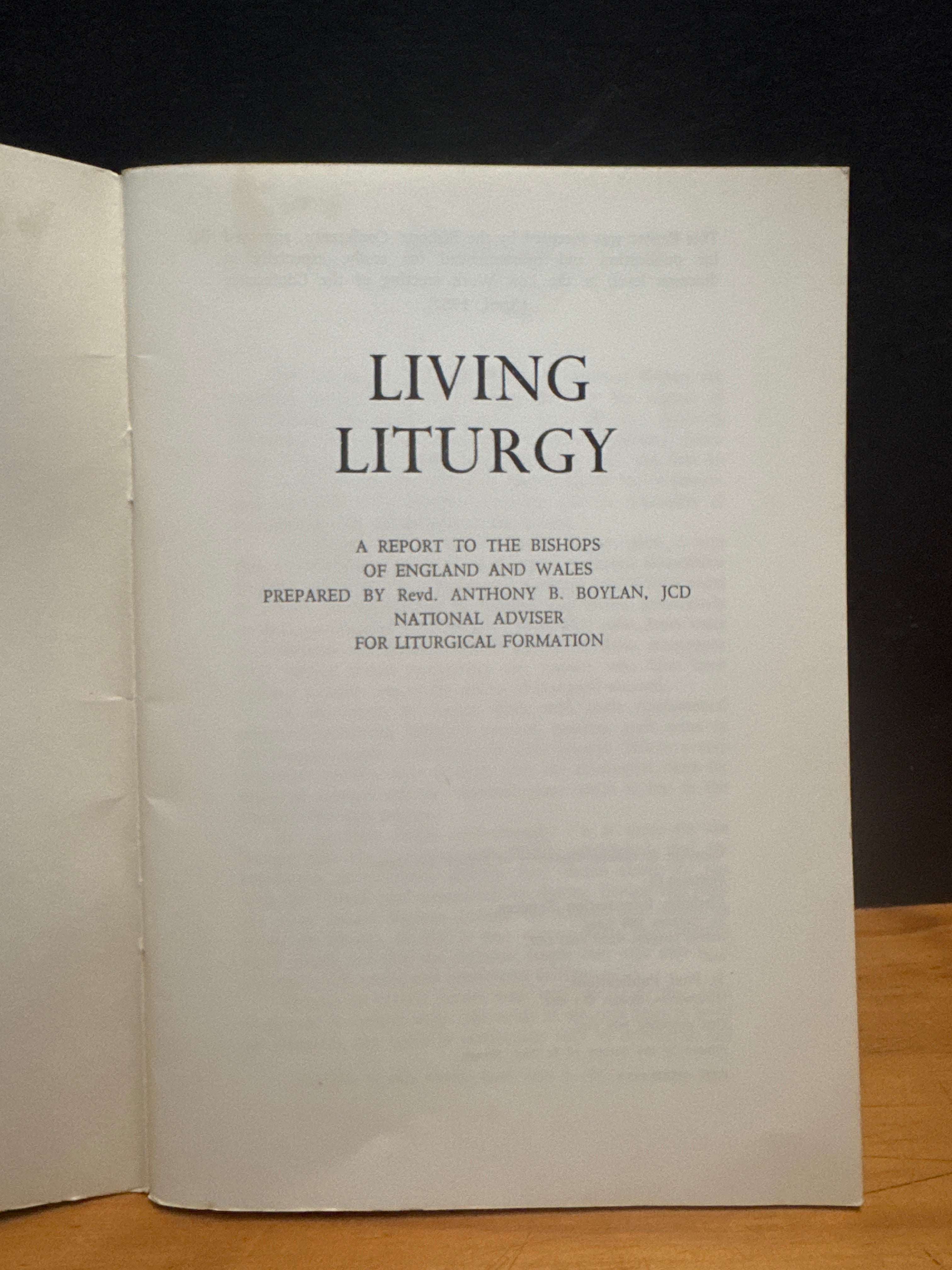 Living Liturgy, A Report to the Bishops of England & Wales paperback book