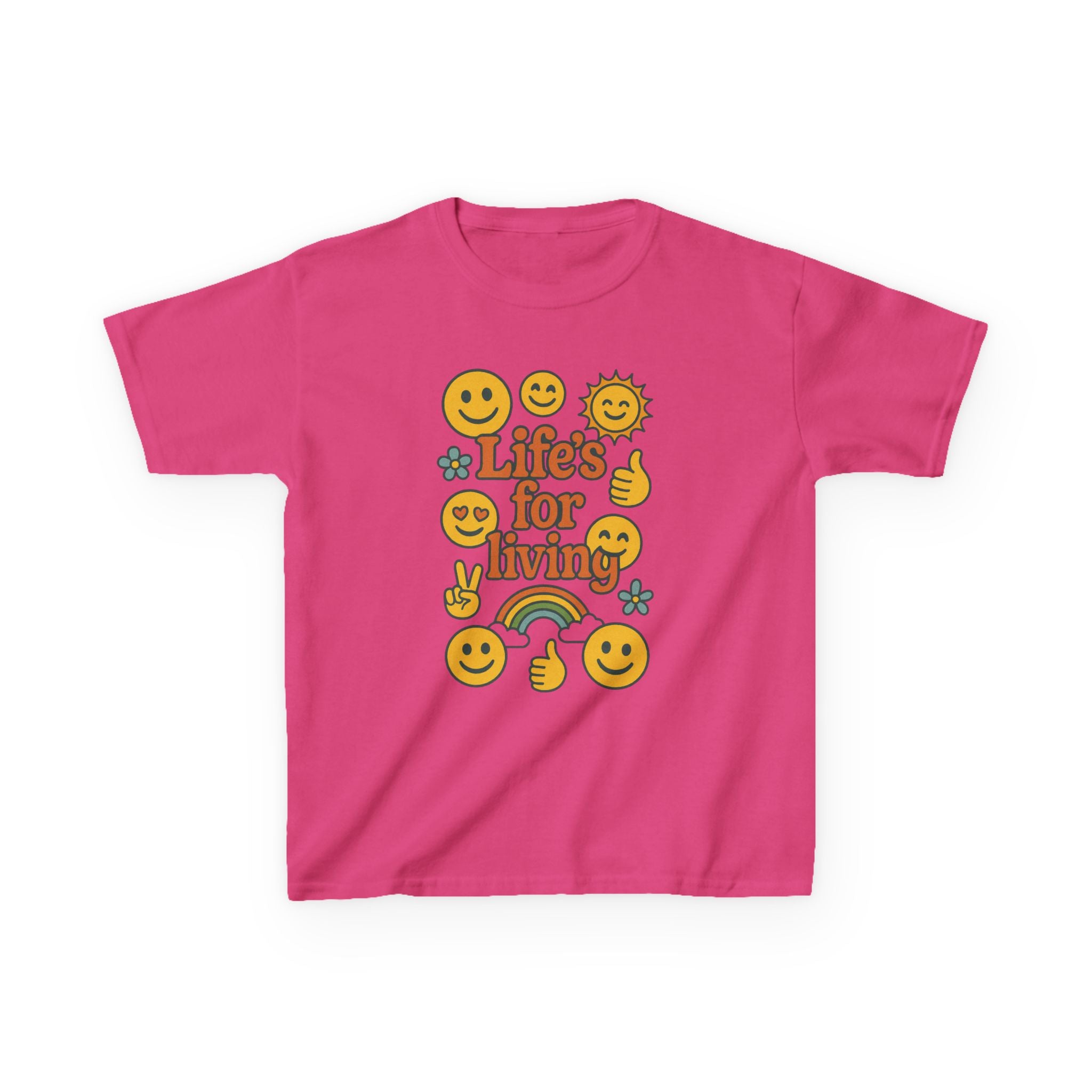 Kids Tee — "Life's for Living" Smiley Emoji Rainbow Graphic