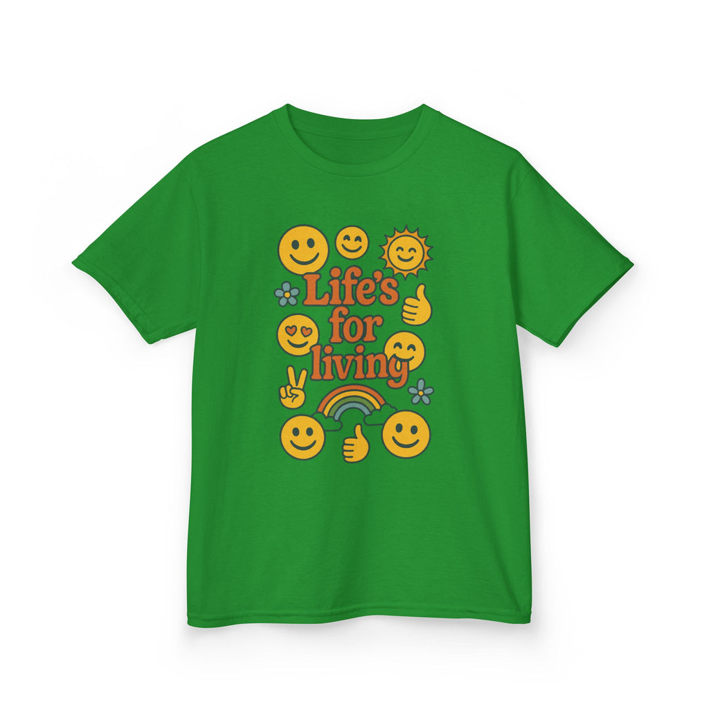 Kids Tee — "Life's for Living" Smiley Emoji Rainbow Graphic