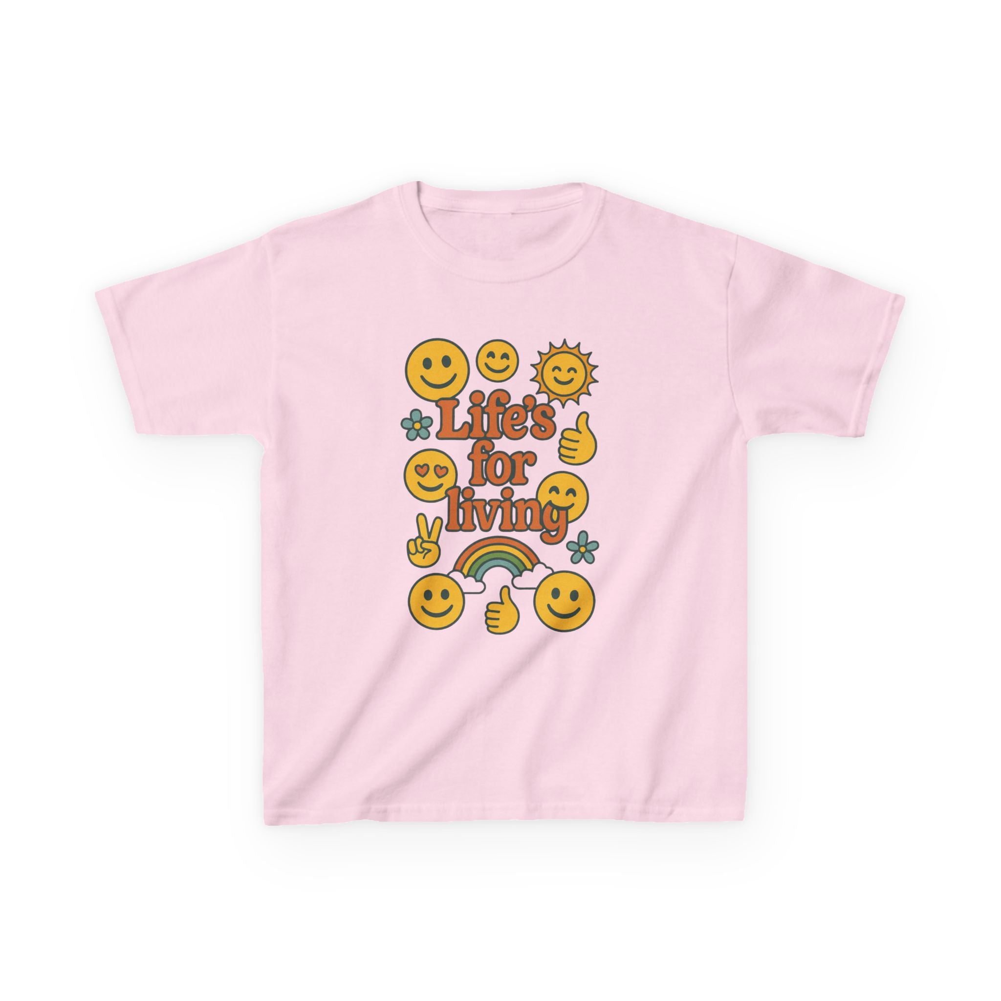 Kids Tee — "Life's for Living" Smiley Emoji Rainbow Graphic
