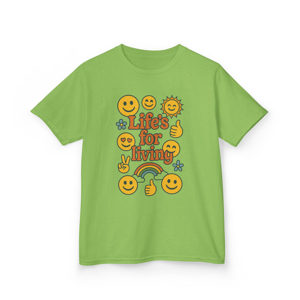 Kids Tee — "Life's for Living" Smiley Emoji Rainbow Graphic