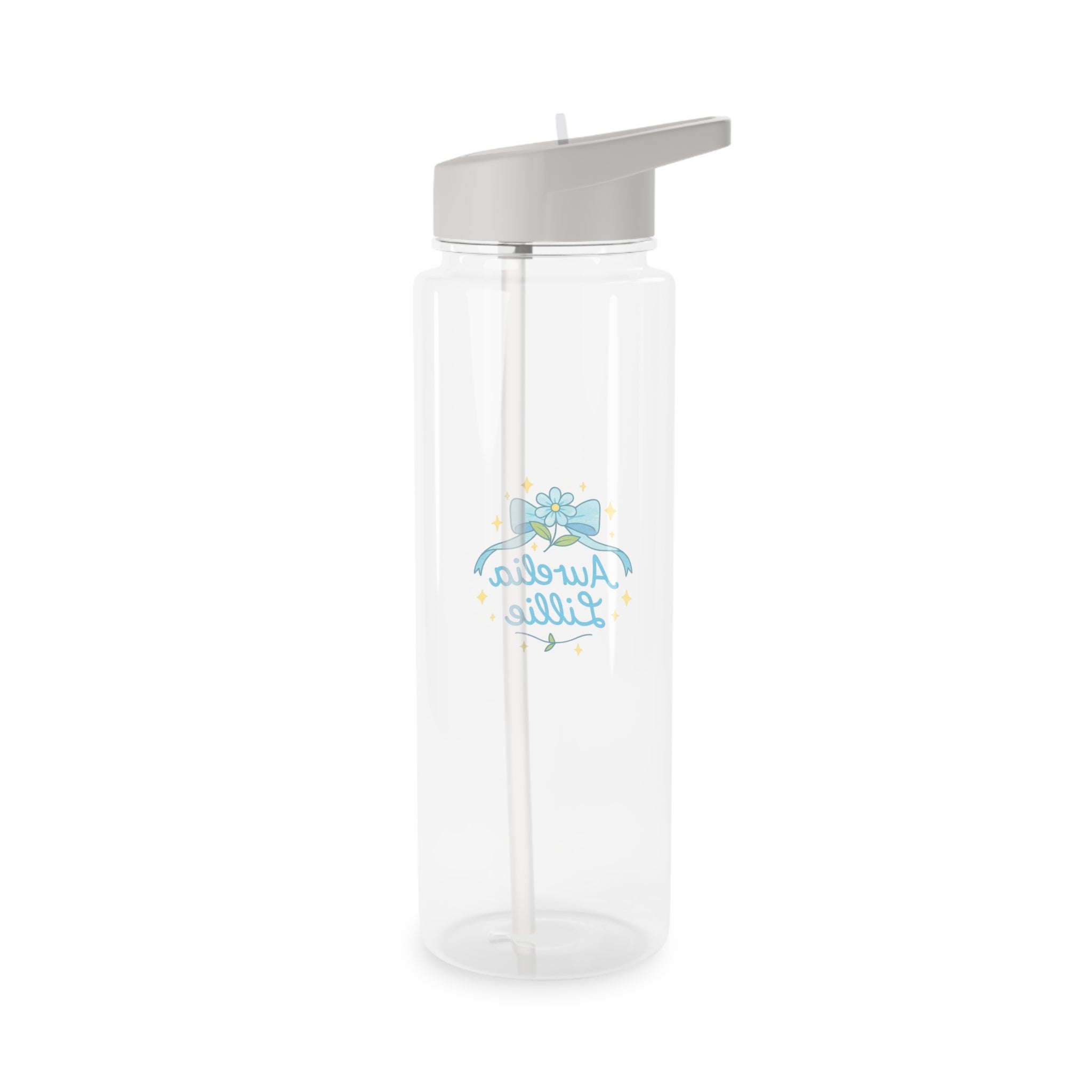 Personalized Floral Trinket Tritan Water Bottle – "Aurelia Lillie" Blue Bow Design