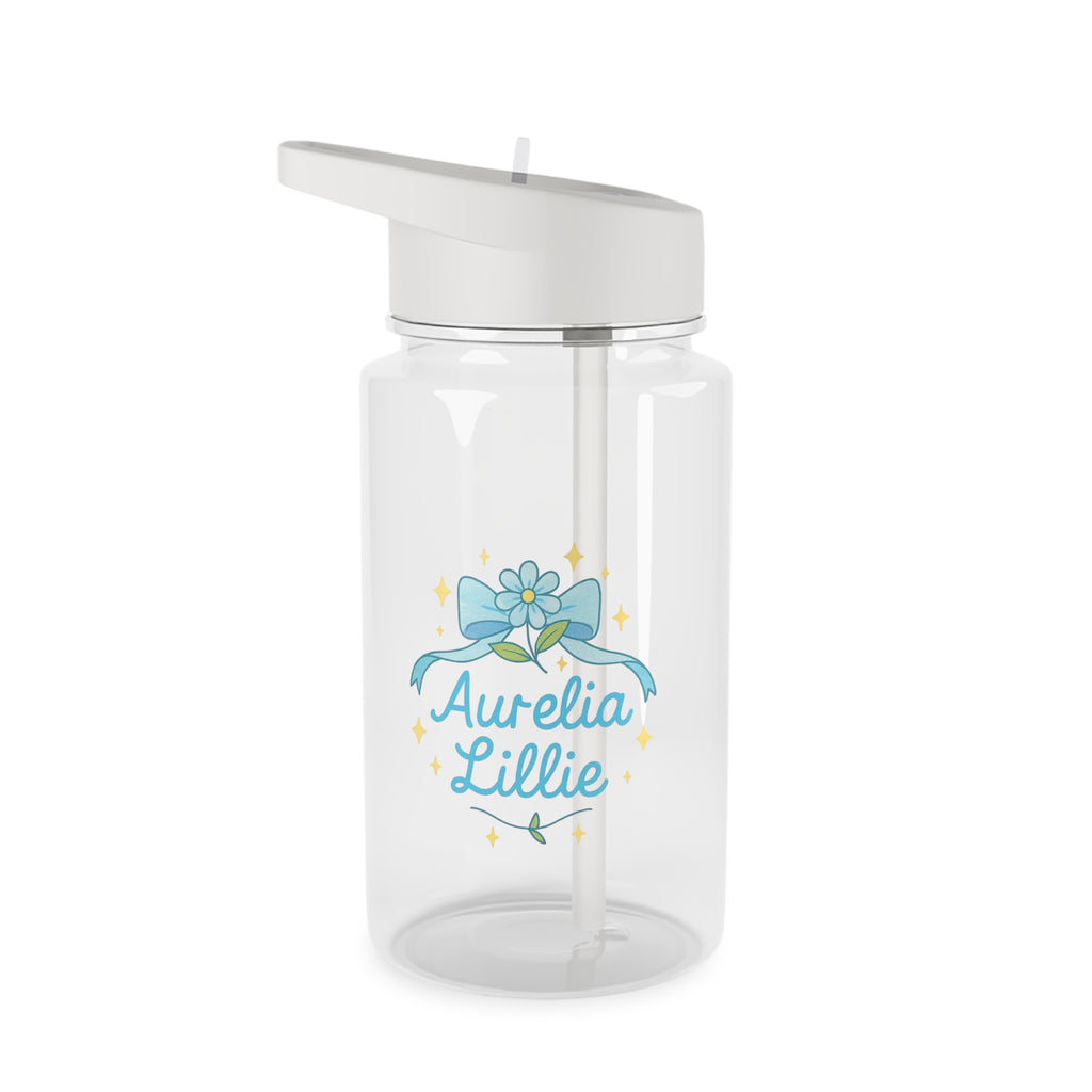 Personalized Floral Trinket Tritan Water Bottle – "Aurelia Lillie" Blue Bow Design