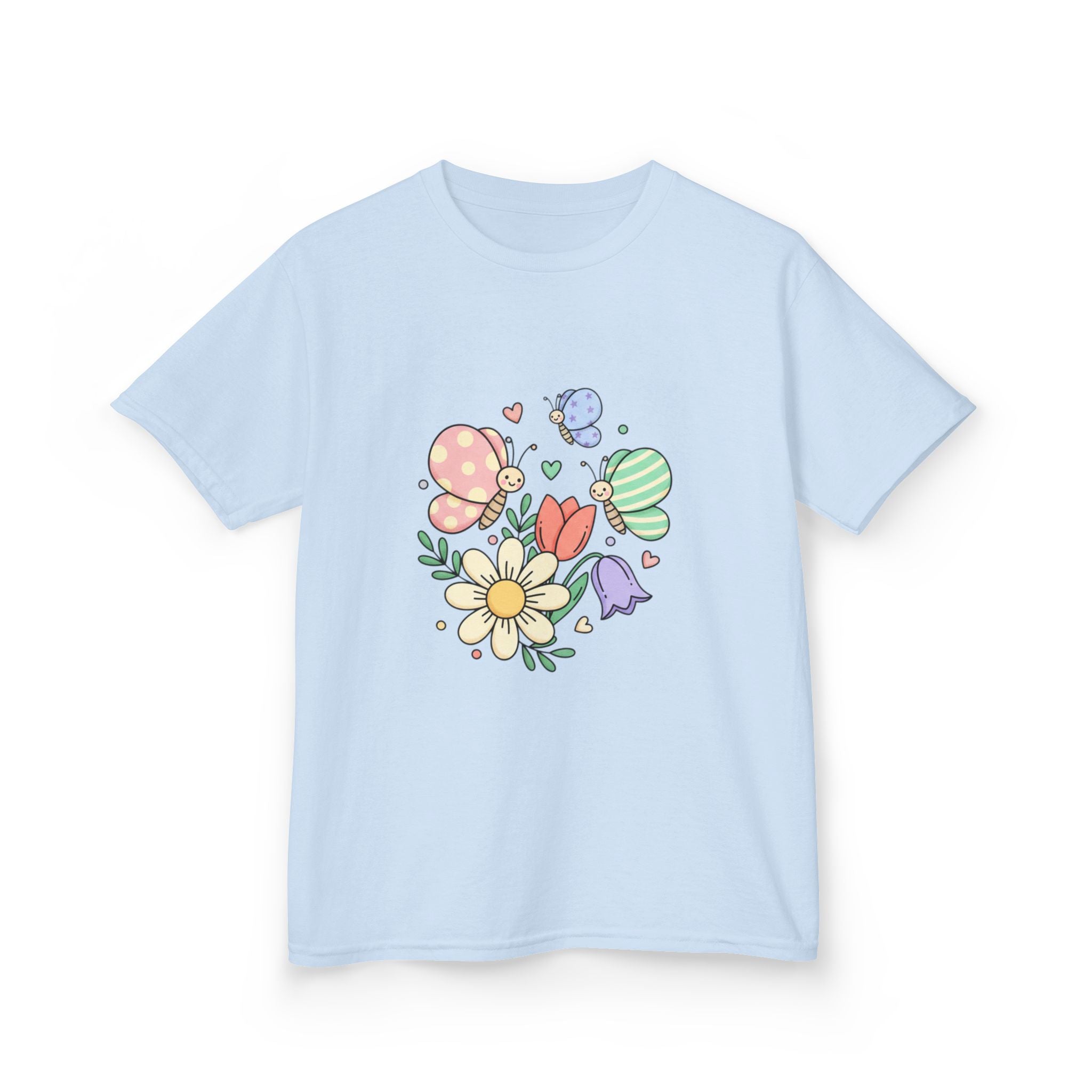 Kids Floral Butterfly Tee — Cute Pastel Flowers & Butterflies Personalized Shirt