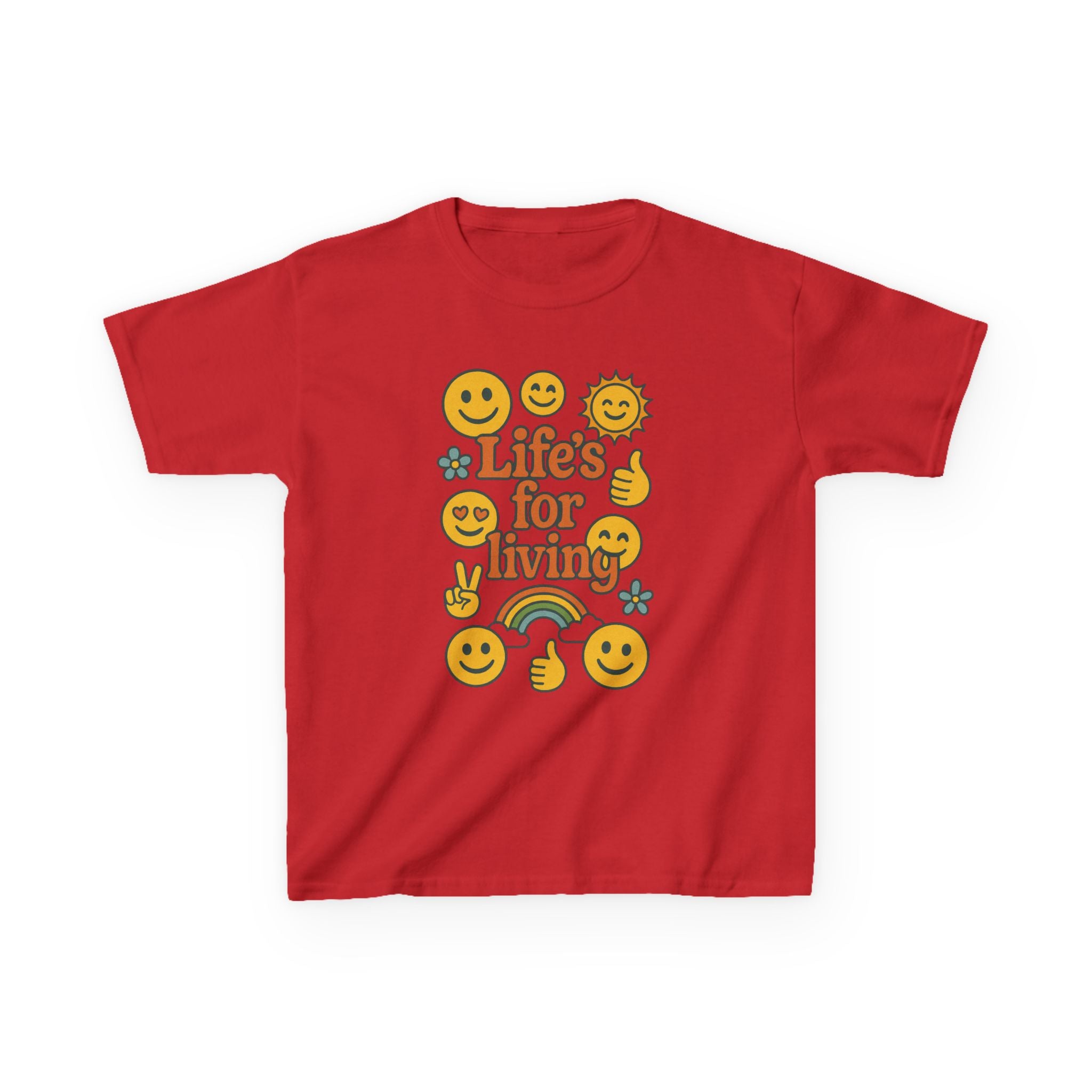 Kids Tee — "Life's for Living" Smiley Emoji Rainbow Graphic