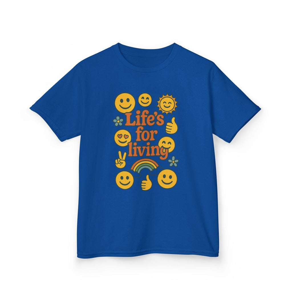 Kids Tee — "Life's for Living" Smiley Emoji Rainbow Graphic